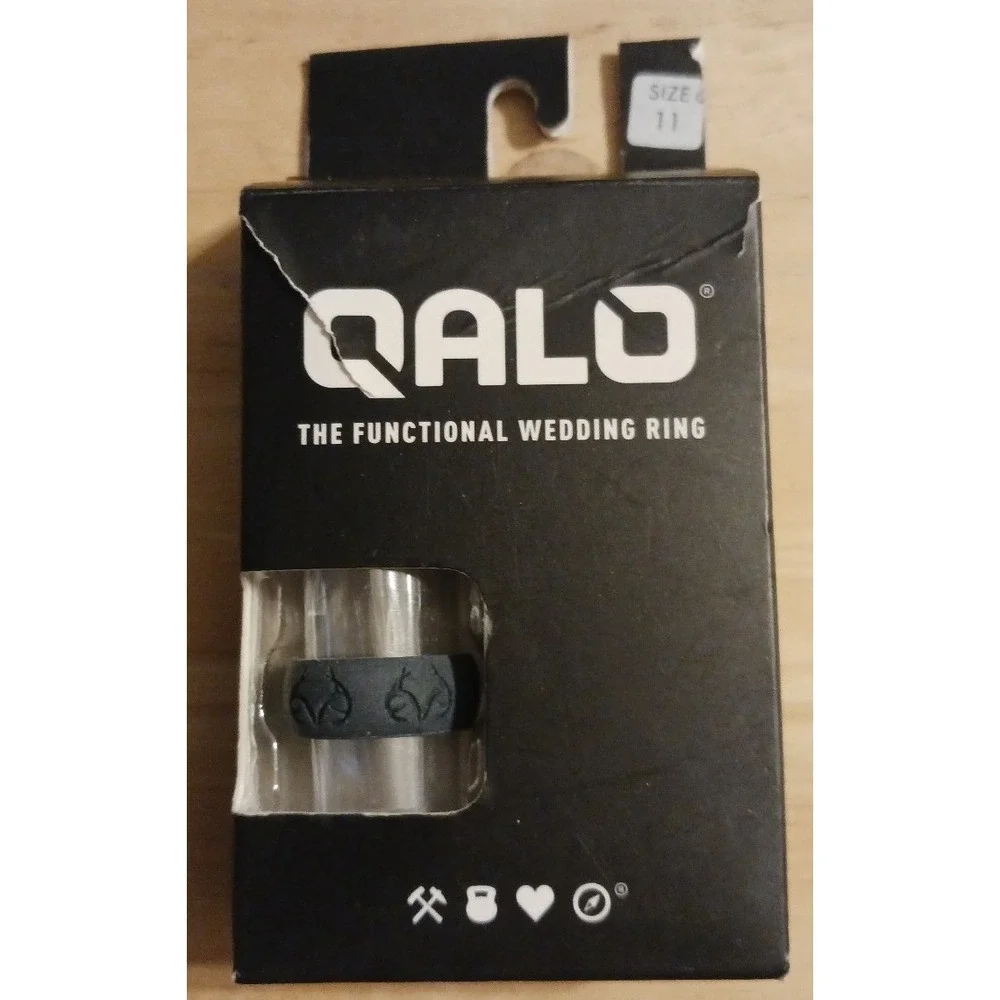 NEW Qalo - The Functional Wedding‎ Ring, Silicone Band in Black RealTree, Sz 11